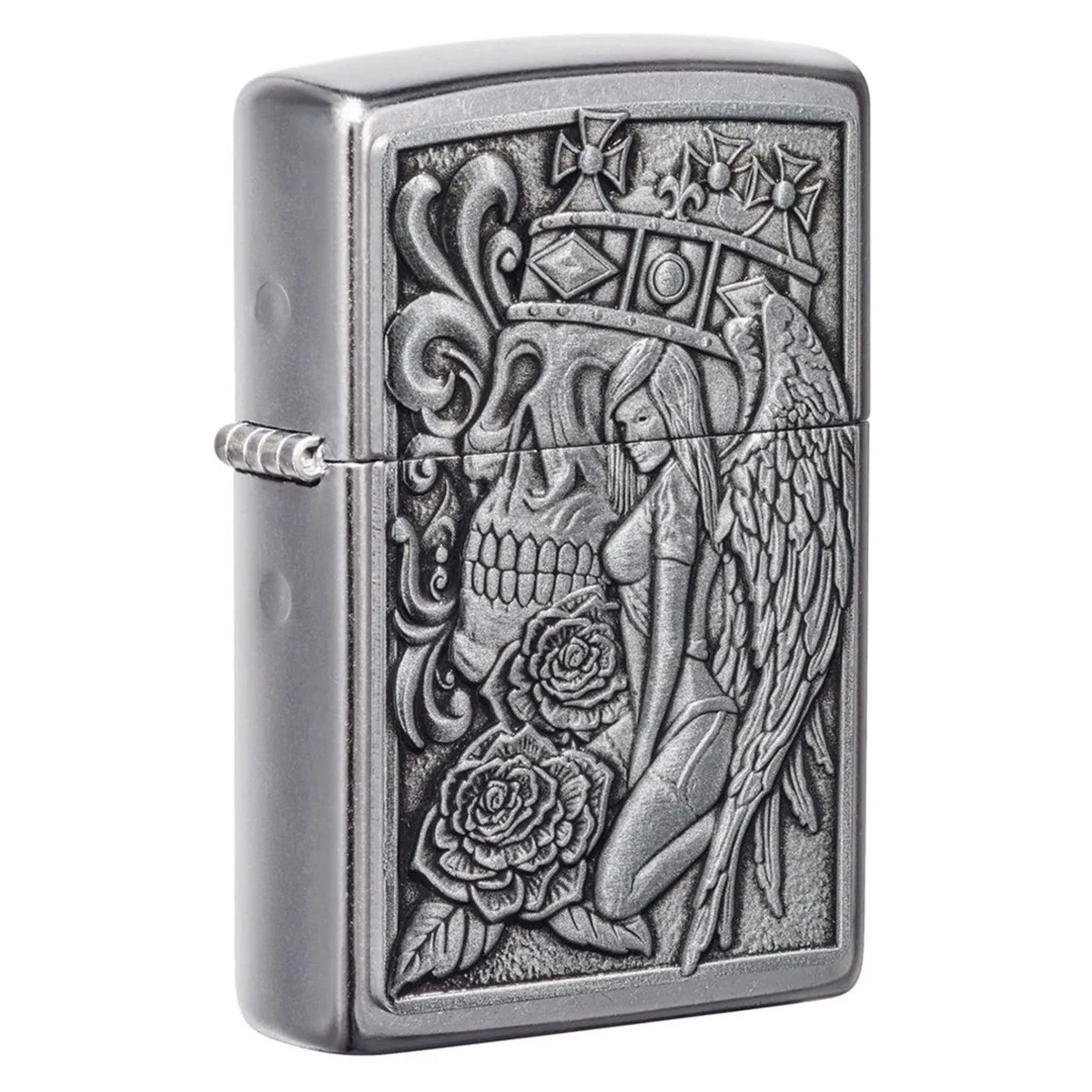 Ο Zippo Skull & Angel Emblem (49442) ξεχωρίζει με το εντυπωσιακό του σχέδιο, συνδυάζοντας gothic στοιχεία με μοντέρνα αισθητική.