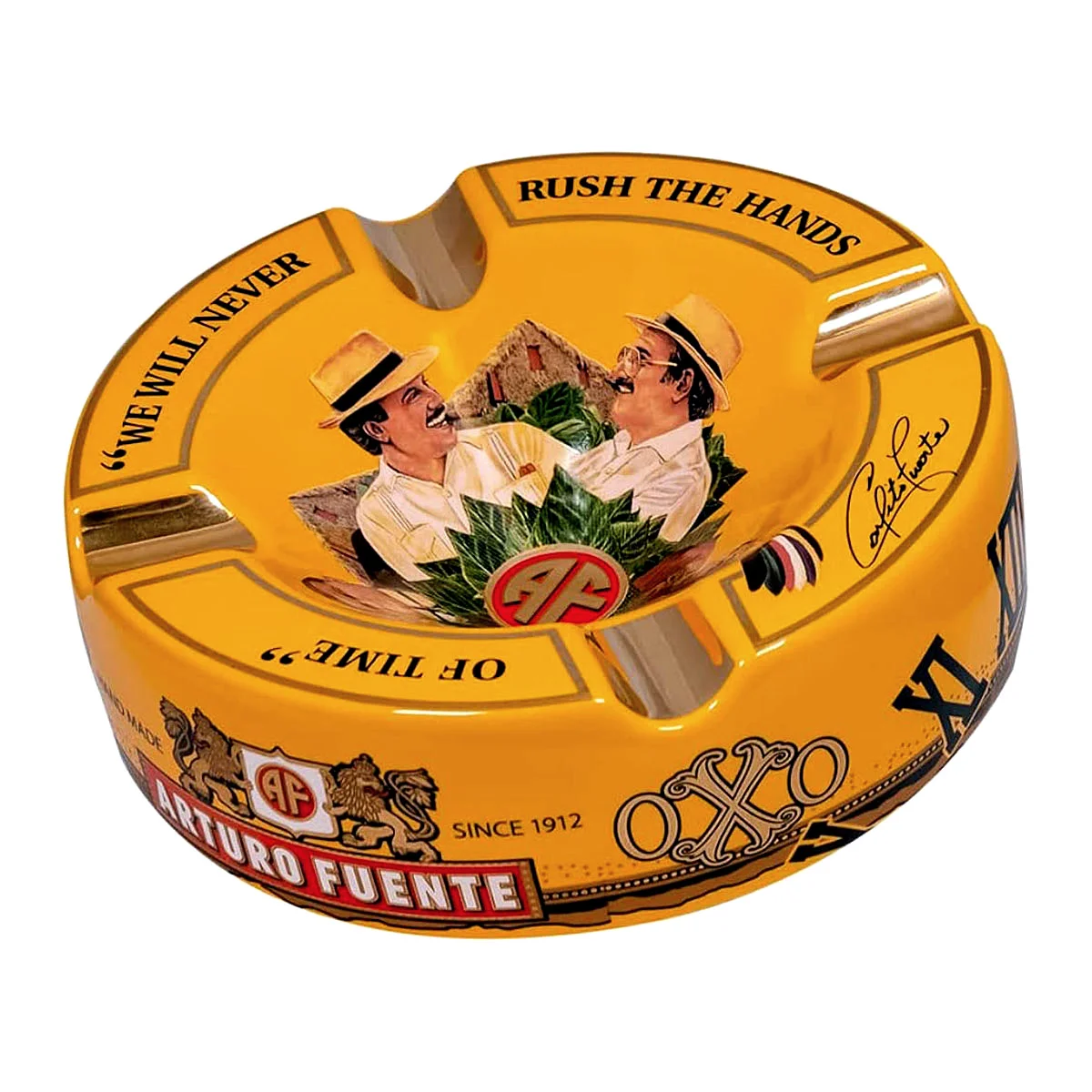 ARTURO FUENTE - "Hands of Time" Κίτρινο Κεραμικό Σταχτοδοχείο Το Arturo Fuente "Hands of Time"είναι ένας φόρος τιμής στην ιστορία και την καλλιτεχνική ταυτότητα ενός από τους πιο εμβληματικούς οίκους πούρων στον κόσμο.