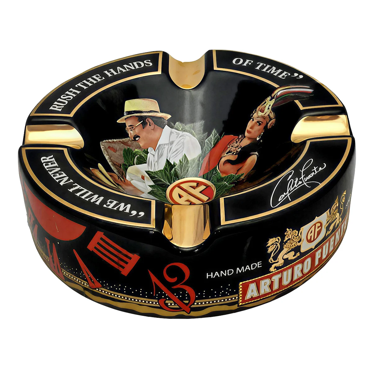 ARTURO FUENTE - "Hands of Time" Μαύρο Κεραμικό Σταχτοδοχείο Το Arturo Fuente "Hands of Time"είναι ένας φόρος τιμής στην ιστορία και την καλλιτεχνική ταυτότητα ενός από τους πιο εμβληματικούς οίκους πούρων στον κόσμο.